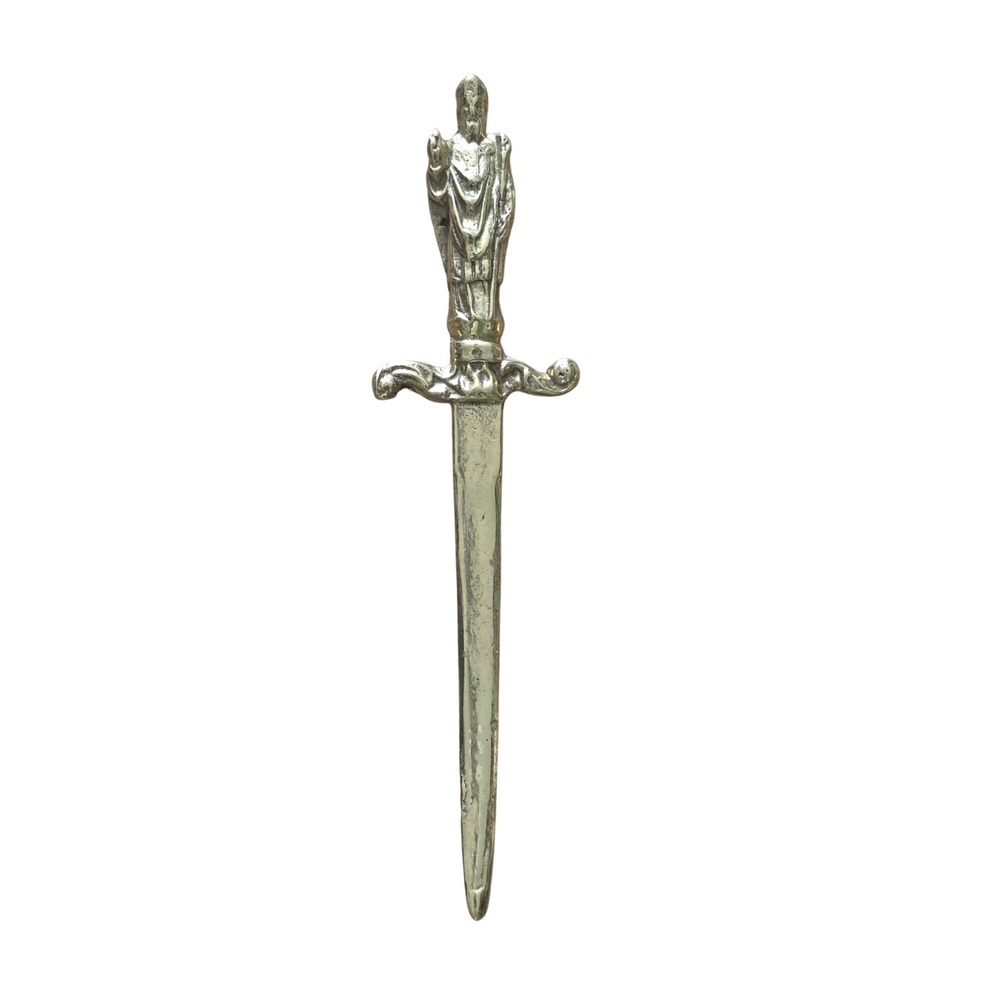 Vintage Brass Figural Letter Opener, Catholic Decor, Religious Desk Accessory